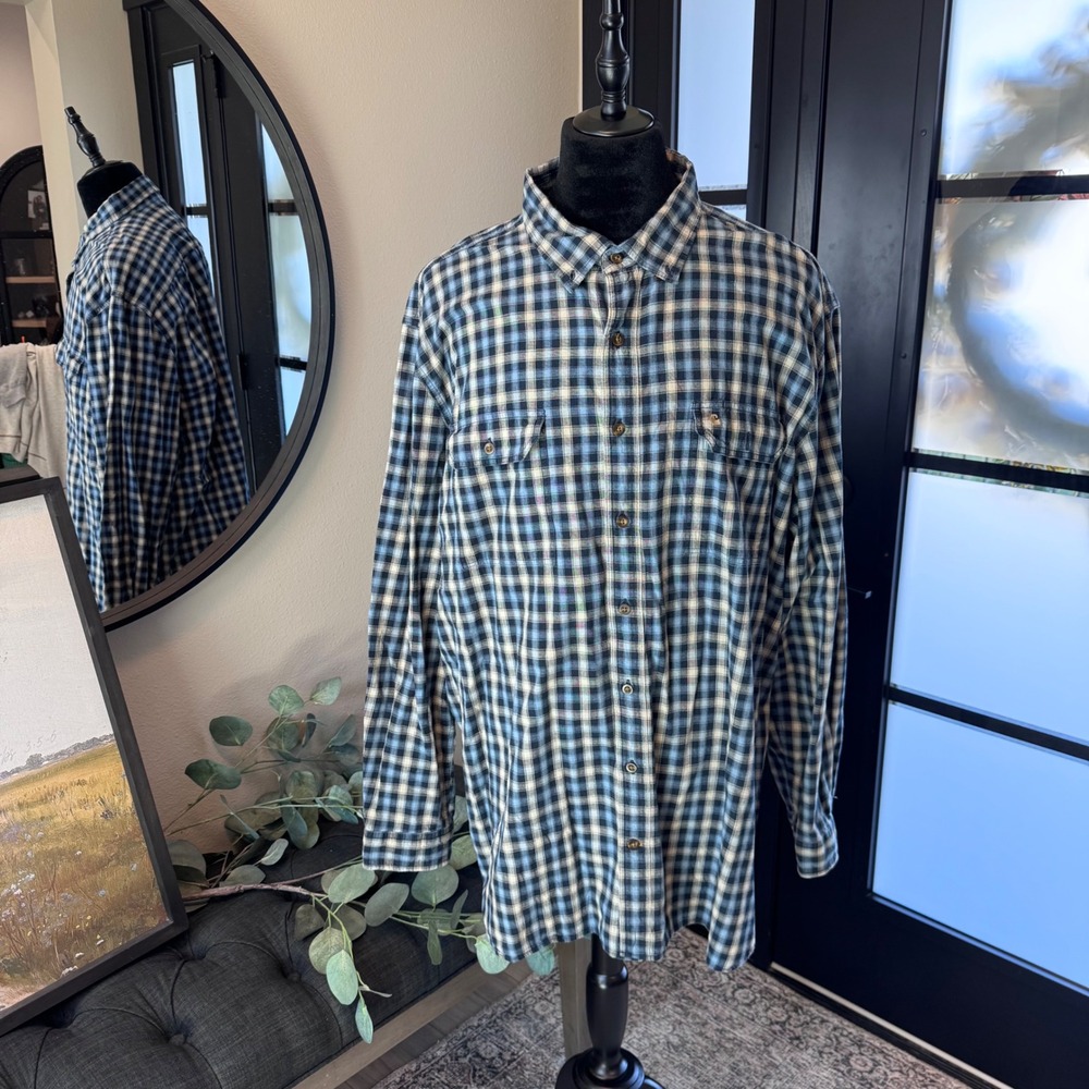 Carhartt Mens Relaxed Fit Plaid Button Down Shirt Blue Cream 3XL Tall 0547